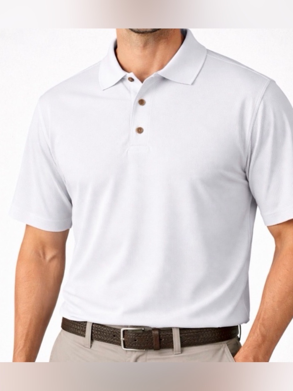 Cubavera White Polo Shirt Men’s Large Textured 100% Polyester NWOT(A421)✨